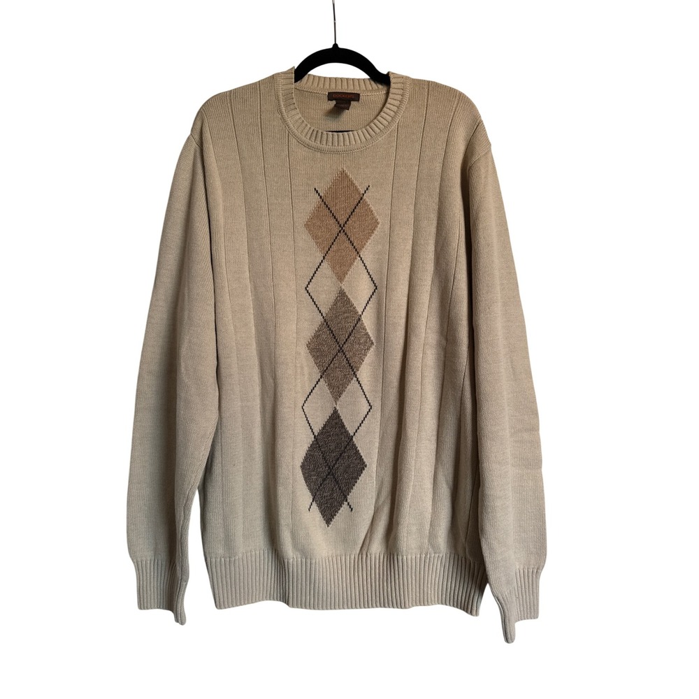Normcore Classic Preppy DOCKERS‎ Mens Tan Argyle Crewneck Sweater XXL Cotton